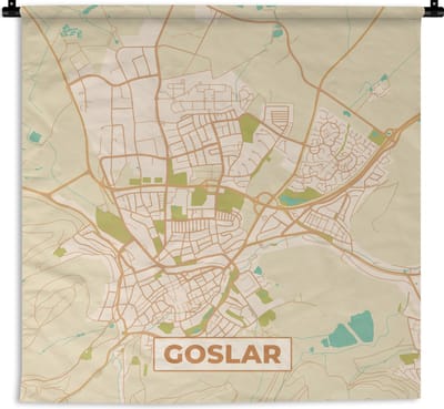 Wandkleed - Wanddoek - Goslar - Plattegrond - kaart - Vintage - Stadskaart - 180x180 cm - Wandtapijt