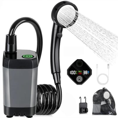 Innovastore Campingdouche - Buitendouche - Douche - Kampeerdouche - Douchekop - LED display - 120 minuten douchen - Zwart