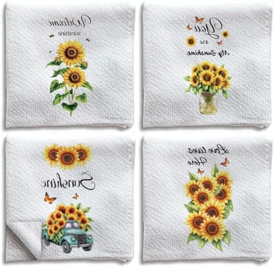 Set van 4 Zonnebloem Keukenhanddoeken - Decoratieve Microvezel Theedoeken voor Thuis, Absorberend en Zacht, Ideaal voor Lente en Zomer, 24x18 Inch