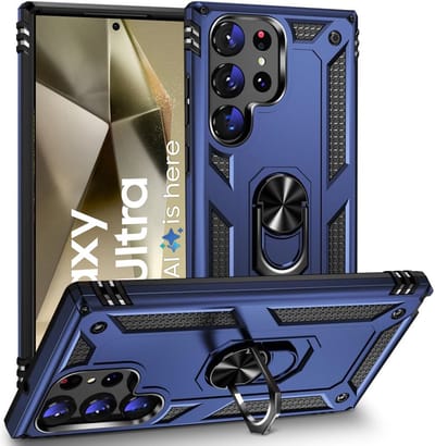 Hoesje Geschikt voor Samsung Galaxy S24 Ultra hoesje - Hybrid Armor Anti-Shock hoes - Arara Ringhouder TPU backcover - Blauw