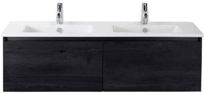 Frozen Badmeubelset 140 cm - Greeplijst in Kleur - Black Oak - Keramische Wastafel Wit 2 Kraangaten