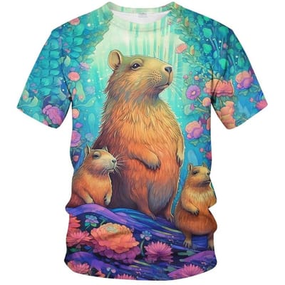 Cartoon Capybara 3D Geprint T-shirt Voor Mannen Cool Dierenpatroon T-shirts Mode Street Ronde Hals Korte Mouw Kinder T-shirts Tops 6XL beige