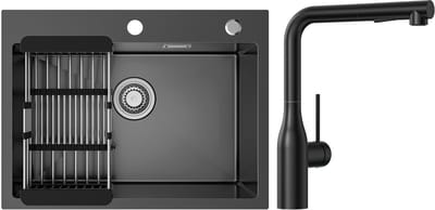 Sofetiy MAX Spoelbak Keuken 60x45cm - Spoelbak Keuken Met Keukenkraan - Spoelbakken Keuken Met Kraangat - Spoelbak met Afdruipgedeelte - Antraciet