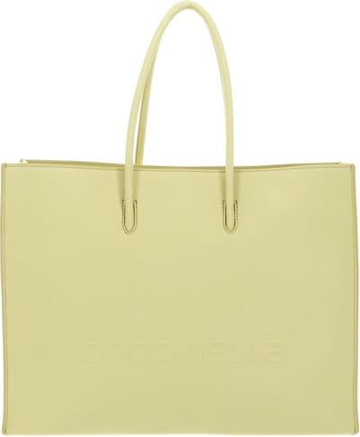 COCCINELLE Leren Schoudertas Maxi Log Handbag Grained Leather Lime Wash Lichtgeel