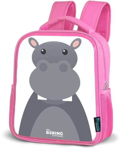 NoBoringSuitcases.com® - Rugzak roze - Schooltas meisjes - Dierenportret grijze nijlpaard - Kinder rugtas meisje - Boekentas kind - Kinderrugzak voor school - Schoolrugzak
