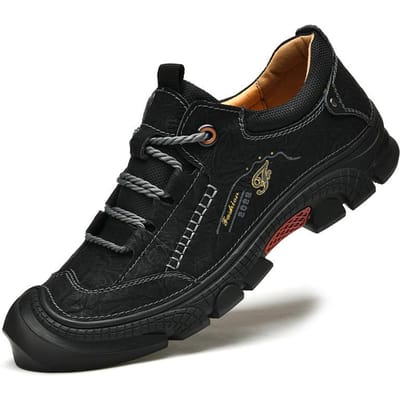 Lente en Herfst Grote Maat Sportschoenen van Leer Heren Echt Leer Zachte Zool Heren Britse Veelzijdige Heren Vrijetijdsschoenen Heren Ademende Schoenen 46 black