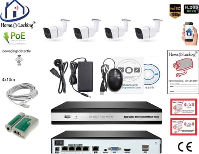 Home-Locking complete set PoE camera beveiligingssysteem met bewegingsdetectie camera's en NVR 8ch 8MP H265 met 4 bullet camera's 1944P 5.0MP.CS-4-1455