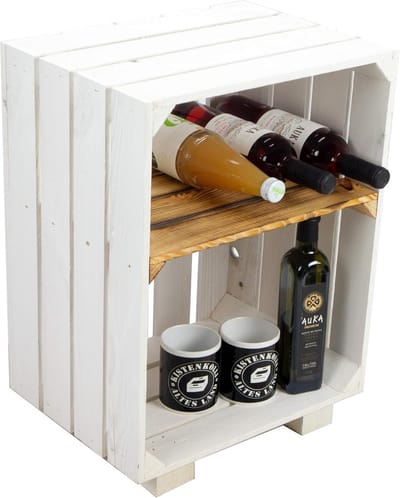 Set van 2 Houten Opbergkisten als Nachtkastje of Bijzettafel (Wit met Gevlamde Plank)