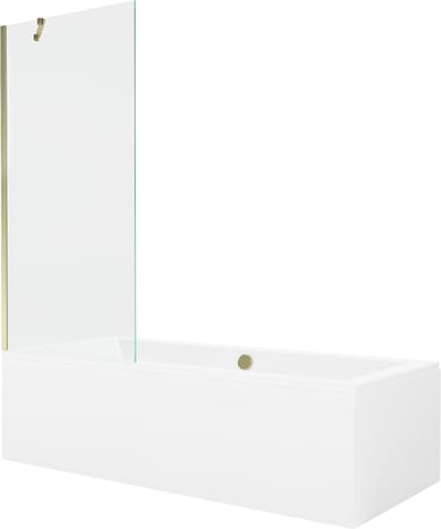 Mexen Cube rechthoekig bad 170 x 80 met ombouw en 1-delige scherm 80 , transparant, goud - 550517080X9508000050
