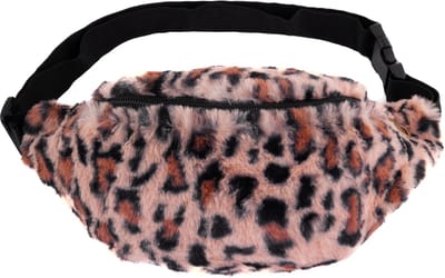 KIMU® Heuptasje Panterprint Nepbont Roze - Zachte Heuptas Luipaard - Teddy Fanny Pack Crossbody Tas Luipaardprint - Bont Knuffel Tasje Panter Festival