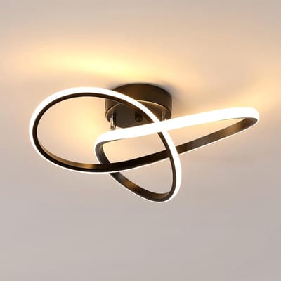 Moderne LED-plafondlamp, creatief design, aluminium kroonluchterlamp voor keuken, woonkamer, slaapkamer, eetkamer (zwart, 48W, warm wit licht, 3000K)