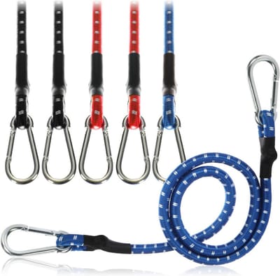 Rubberen Spanners - Bagagespanners Elastiek - Lading Zekeren - Met Karabijnhaak - 80 cm 6 Stuks - Rood Blauw Zwart