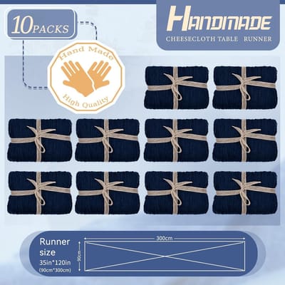 10 Stuks Kaasdoek Tafelloper - Rustieke Gaasstof - Boho Stijl - Voor Bruiloft Tafeldecoratie - Marineblauw - 90 x 300 cm