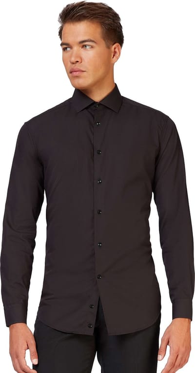 OppoSuits Black Knight Shirt - Heren Overhemd - Casual Effen Gekleurd - Zwart - Maat EU 35/36
