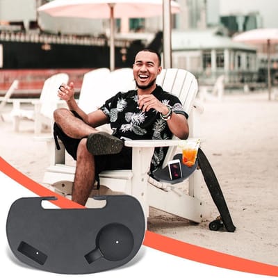 Universele Bekerhouder voor Stoelarm – Campingstoel & Strandstoel Accessoire – Met Telefoonhouder en Extra Dienblad – Opvouwbaar & Stevig – Zwart