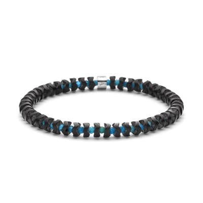 Frank 1967 - 7FB-0786 - kralenarmband heren - hematiet, apatiet - blauw, mat zwart - 6 mm / 3 mm - 19 cm
