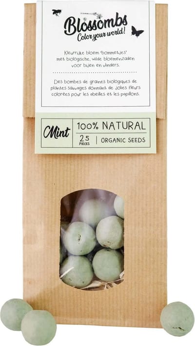 Blossombs Zaadbommetjes in Kraft Zak - 25 Bloembommetjes - Mintgroen - Cadeau voor Vlinders en Bijen