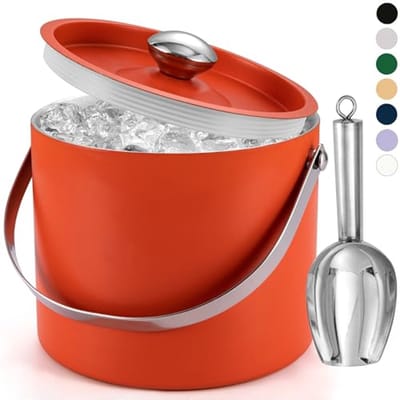 Dubbelwandige Geïsoleerde IJsemmer 3 Liter - Voor Wijn, Champagne en Cocktails - Inclusief Deksel en Schep - Oranje
