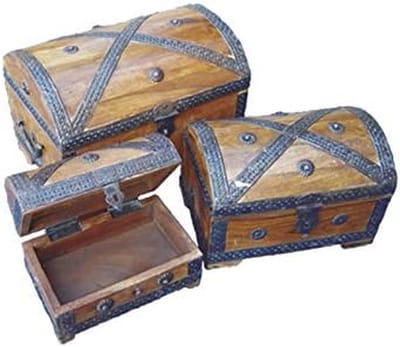 Opbergkisten Houten - Schatkisten Set - Decoratief Gebruik - Handgemaakt India - Set van 3 - Mango