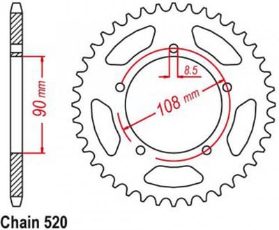 Achtertandwiel Sifam voor motor Aprilia 350 ETX 1986 43 tanden P520 Ø90mm