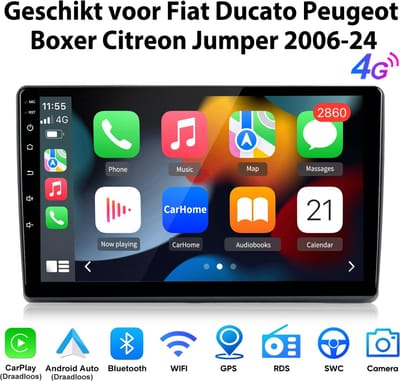 Junsun Android 15 Autoradio Geschikt Voor Fiat Ducato Citroen Jumper Peugeot Boxer Accessoires, 8GB+256GB, Draadloze CarPlay, DAB+, GPS-Navigatie, Bluetooth, Stuurwielbediening, 9-inch Touchscreen, 4G, DSP, Octa-core processor
