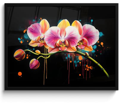 Poster in lijst - Fotolijst 70x50 cm - Posters - Orchidee - Graffiti - Kleurrijk - Bloemen - Abstract - Posterlijst zwart - Decoratie - Wanddecoratie woonkamer - Muurdecoratie slaapkamer