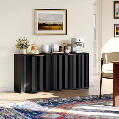 STILVORA Dressoir - Met Geribbelde Fronten En 2 Deuren - Voor Woonkamer Slaapkamer Of Hal - MDF - 80x40x80 Cm - Zwart