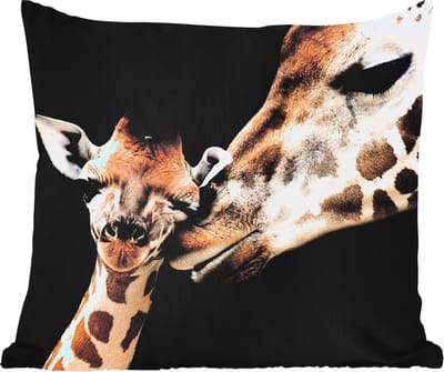 Sierkussen Buiten - Giraffe - Dieren - Zwart - Portret - Dieren - 60x60 cm - Weerbestendig