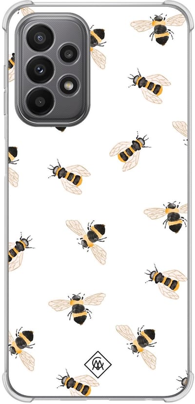 Casimoda® hoesje - Geschikt voor Samsung Galaxy A23 - Bee Happy - Shockproof case - Extra sterk - Siliconen/TPU - Bruin/beige, Transparant