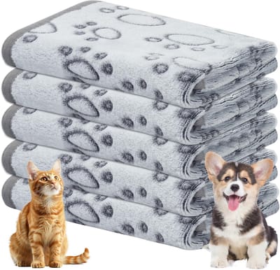 5 stuks flanellen hondendeken, wollig, kattendeken, wasbaar, huisdierdeken voor kleine middelgrote honden en katten, knuffeldeken voor honden, 60 x 40 cm, grijs