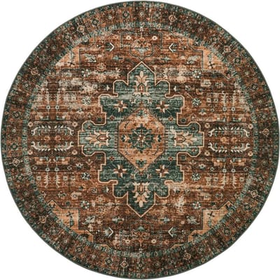 Wasbare Ronde Kleden Boheemse Cirkelkleden voor Woonkamer Entree Rond Vloerkleed Bloemen Antislip Tapijt voor Slaapkamer Eettafel 80x80cm-32x32in