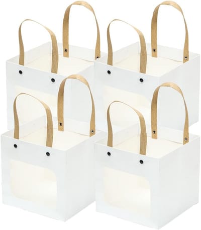 Set van 12 Vierkante Kraft Cadeauzakken met Handvat voor Feest en Cadeaus