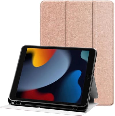 Tablet Hoes Geschikt voor Apple iPad 10.2 (2019/2020/2021) | Luxe Tri-Fold Book Case | Kunst Leren Bescherm Hoes | Standaard Functie | Roze