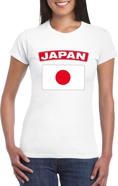 Vlag Japan t-shirt - wit - met vlag van het land print - voor dames - korte mouwen - supporters S