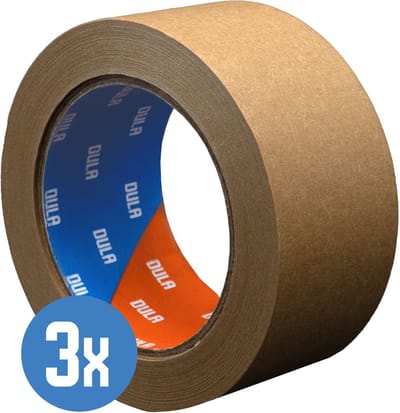 DULA verpakkingstape - Papier - 50mm x 50 m - 3 rollen - Papiertape - Bruin - Papieren plakband