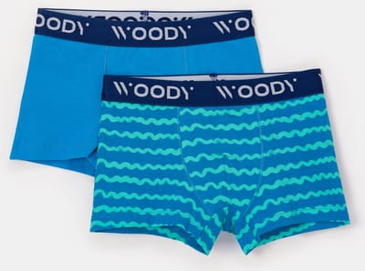 Woody Jongens set blauw + golfjes - maat 176/16J