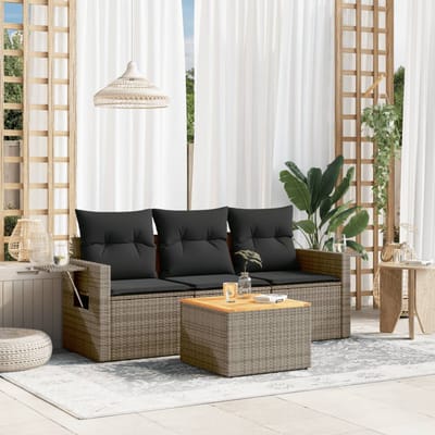 vidaXL - 4-delige - Loungeset - met - kussens - poly - rattan - grijs