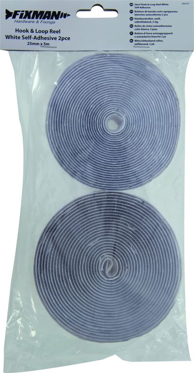 FIXMAN Witte Klittenband Rollen, Zelfklevend, 2 Stuks 25 Mm X 5 M