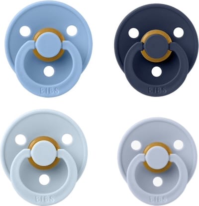 Bibs fopspeen 0-6 maand Set 4 stuks Petrol,Dark Denim,Baby Blue en Sky Blue Maat 1