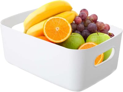 Opbergcontainers - Kunststof manden - Thuis organiseren - Met handgrepen - 7.7 x 14.4 x 7.7 cm - Wit