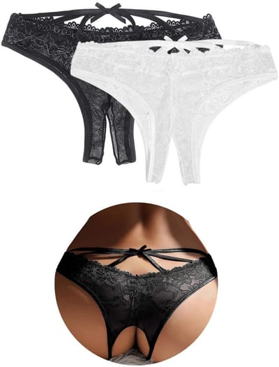 Dailygoods - Braziliaans Slipje voor Dames - Grote Maat, Kant, Zwart + Wit, M