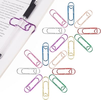 16-delige set paperclip-penhouders voor notitieboeken – Professionele organizer met hartvormige paperclips – Veelzijdige metalen penhouder – Levendige kleuren en gebruiksvriendelijk voor studenten, kantoor en school