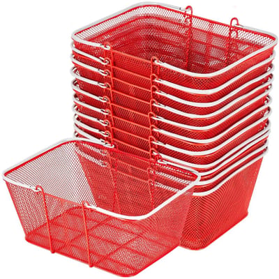 Boodschappenmanden, 12 STUKS, 22L Stapelbare Metalen Boodschappenmanden met Handvatten, Dichte Gaasstructuur, Houdt tot 20 kg, Draagbaar voor Boodschappen, Detailhandel,