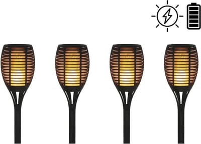 4 Stuks - Tuinverlichting - Fakkel - Zonne-Energie - Vlam-Effect - Padverlichting -  Tuinlantaarns