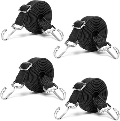 Verstelbare spanners - Bagageriemen elastisch - Vastzetten lading - Plat ontwerp - 4 stuks 2 meter - Zwart