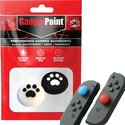 Gadgetpoint - Thumb Grips voor Nintendo Switch Joy-Con Controllers - Gaming Thumbgrips - Performance Anti-Slip Thumbsticks - Bescherming Accessoires - Pootjes - Wit met Zwart/Zwart met Wit