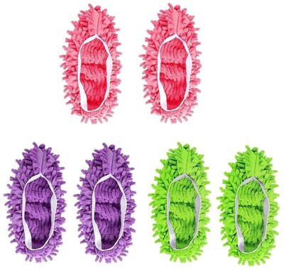 Dailygoody - Dweilschoenen - Herbruikbare dweilpantoffels - Voor vloerreiniging - Paars, groen, roze - Huishoudelijk werk - Geschikt voor kinderen - 3.