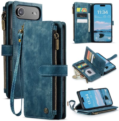 Caseme Geschikt voor iPhone 17 Air PU leren hoesje -portemonnee - Blauw