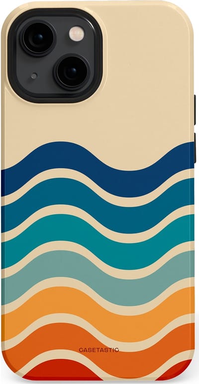 Casetastic hoesje geschikt voor Apple iPhone 13 mini - MagSafe - Dubbellaagse bescherming - Nostalgische golven - Fashion Case - Zand Petrol Rood Oranje