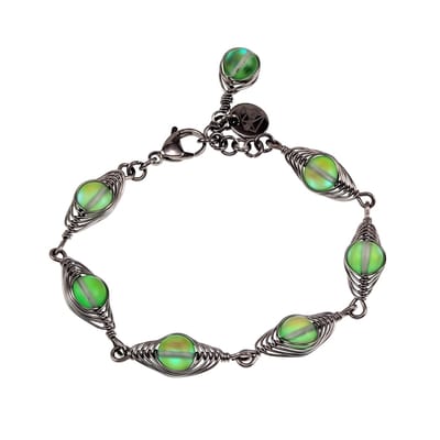 16 tot 19cm Armband Dames - RVS Zilverkleur - Visgraat Armband met Matgroene Kristallen - Groene Armband - Verstelbaar